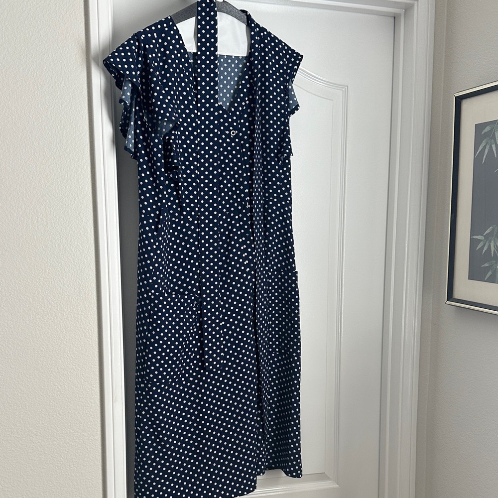 Elegant Navy Polka Dot Dress